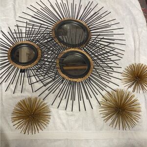 Modern Sunburst Mirror Set - Black and Gold
